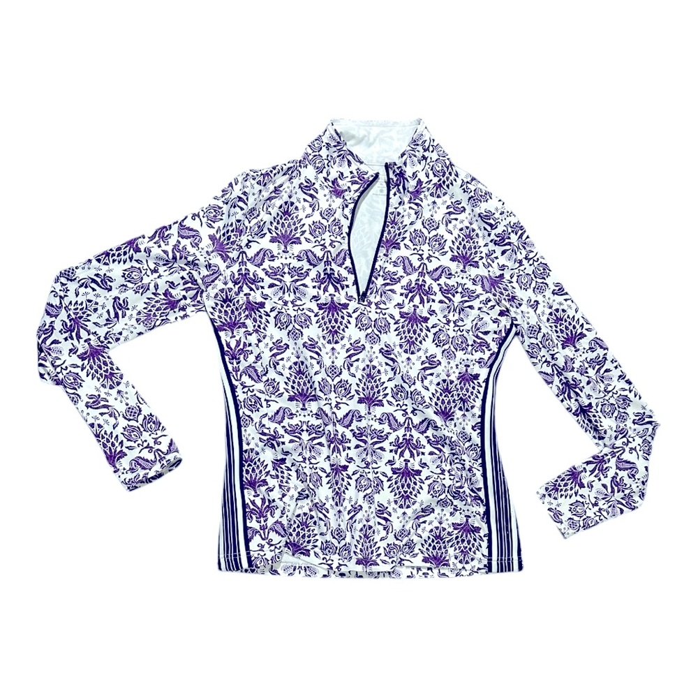 Athleta Sierra Purple Paisley Floral High Neck 1/2 Zip Women L Athletic Pullover